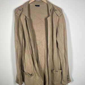 Talbots Women's Heavy Tan Wool Blend Long Cardigan Sweater Open XL Casual!